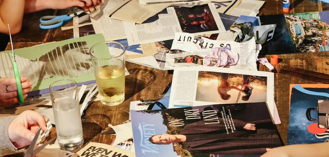 Viscano creative team collaborating on brand strategy and design boards in the studio