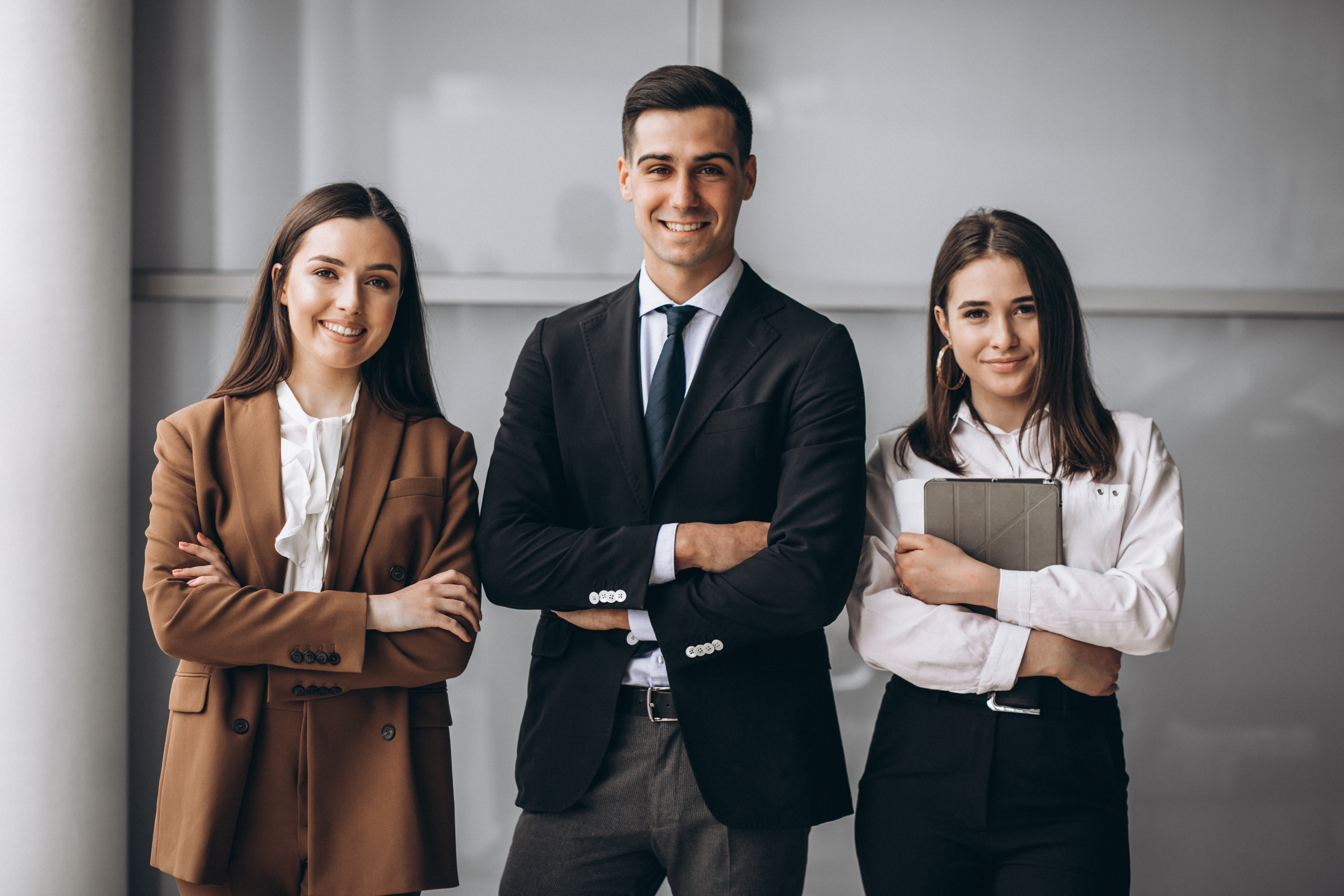 A diverse team collaborating in a modern office space